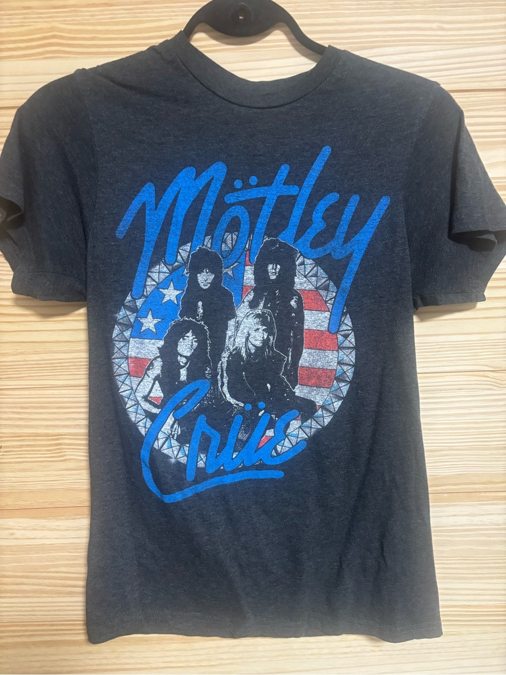 Motley Crue Women's Black Graphic Tee - Blue & Red Print